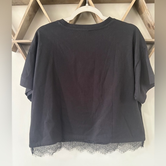 LOFT Black Lace-Hem Boxy cropped Top-NWOT-100% cotton. Perfect condition. Sz med - Picture 2 of 5